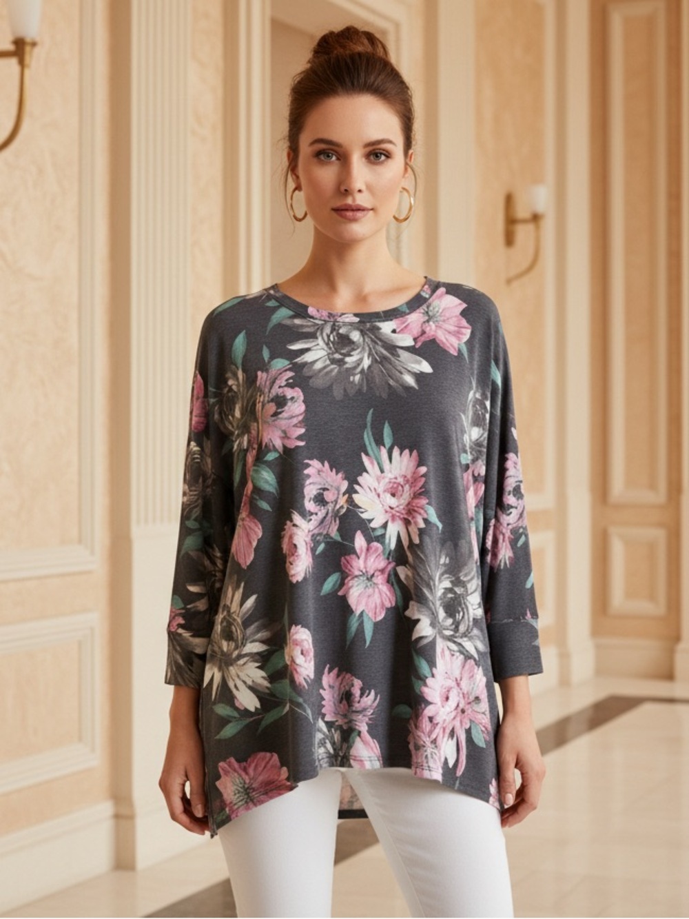 Dear Scarlett Boutique Chic Floral Women's Tunic Top with Soft Pastel Colors